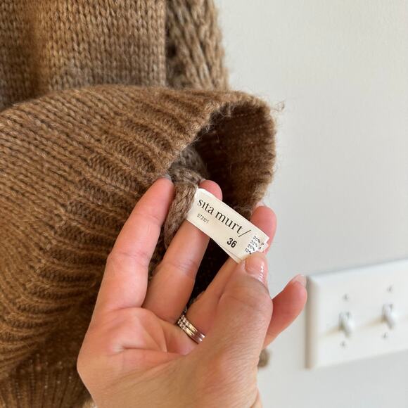 Sita Murt Anthropologie Wool Blend Mock Neck Crochet Pullover Sweater Brown 36 - Picture 7 of 8